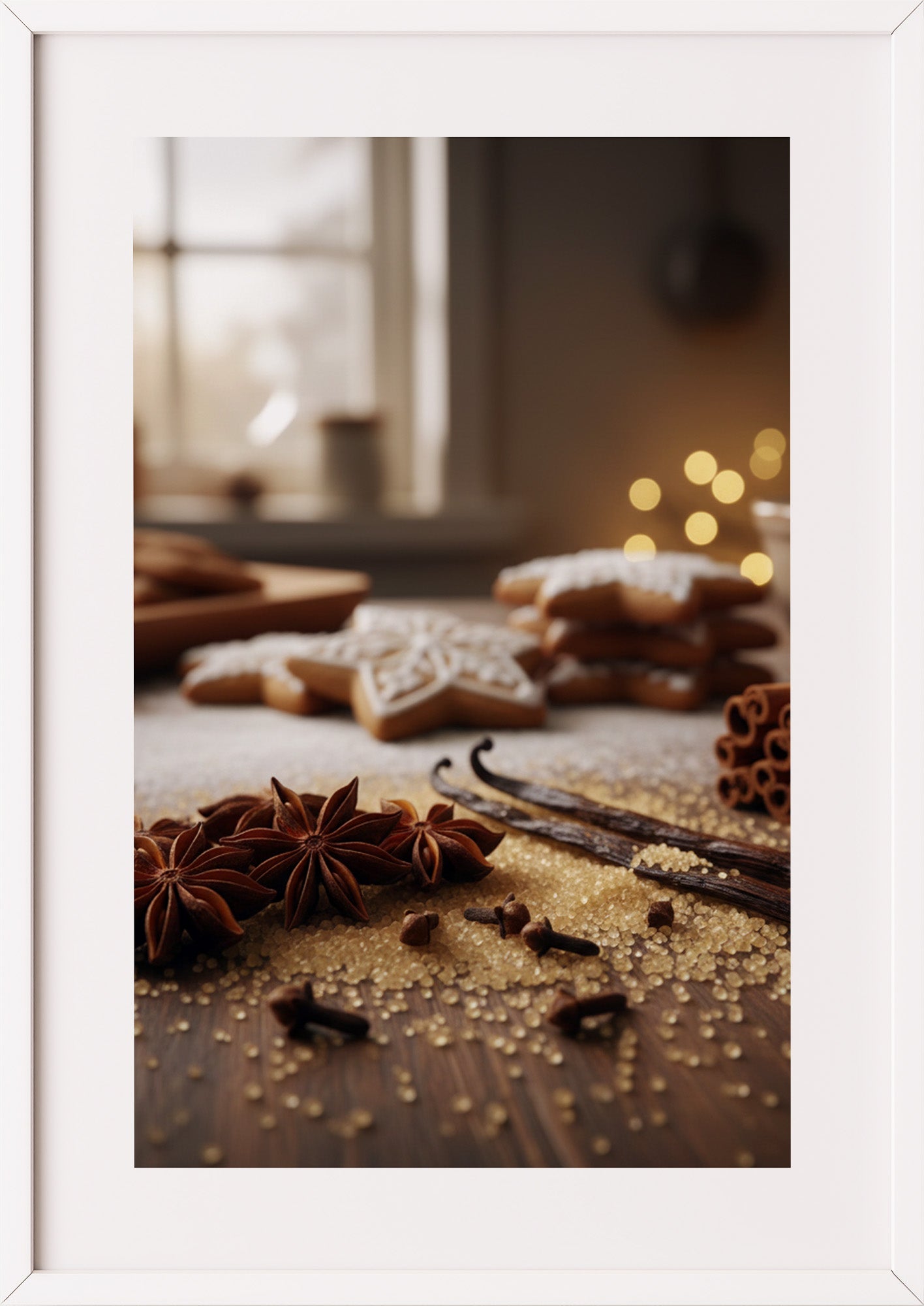 Poster Weihnachtstisch mit Gebäck im weißen Rahmen