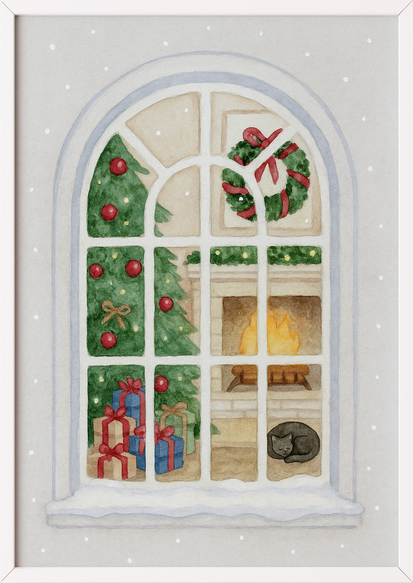 Poster Weihnachtsfenster Illustration im weißen Rahmen