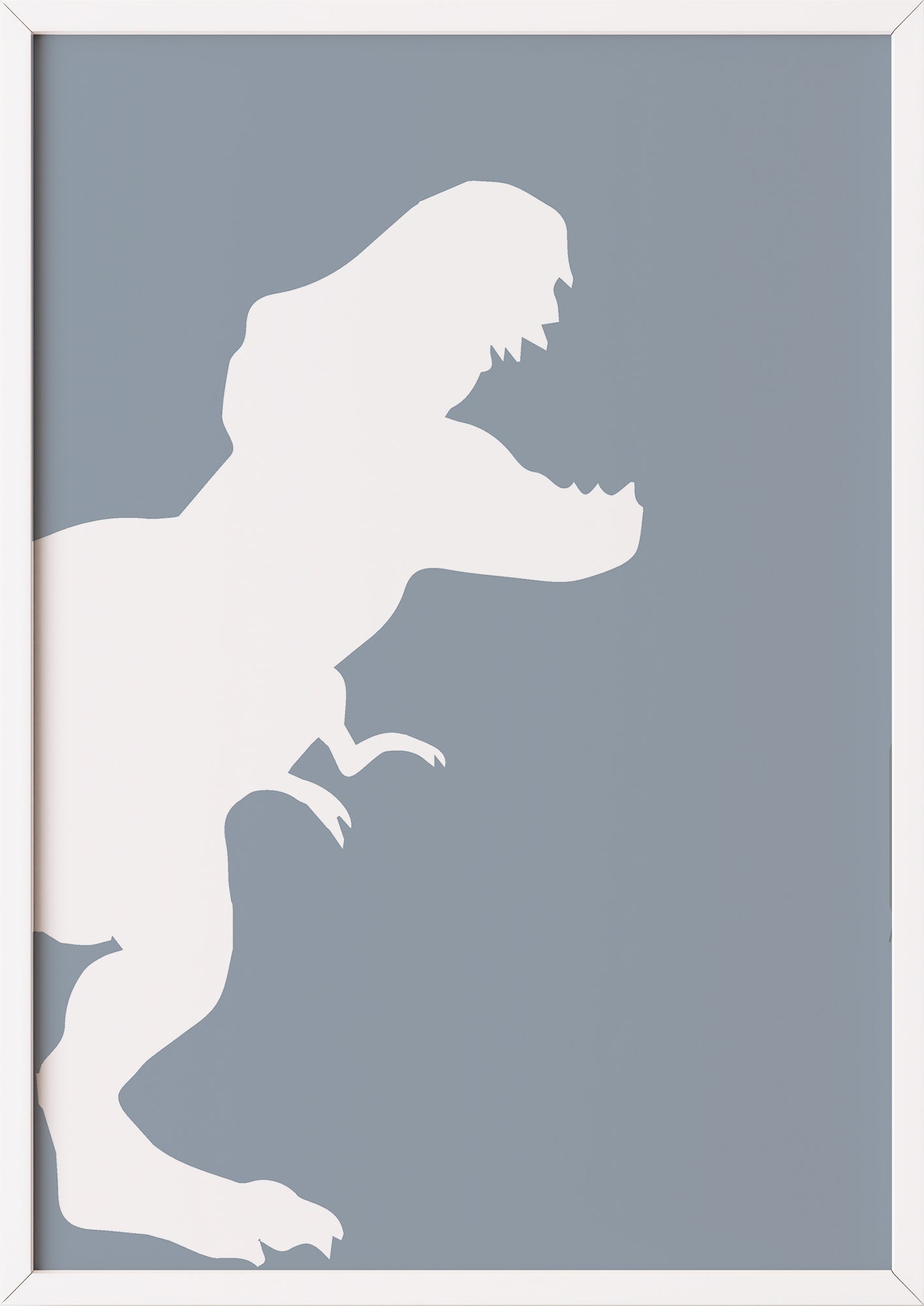 in einem weißen rahmen wirkt das gleiche dinosaurier bild besonders leicht und elegant und passt in moderne wohnkonzepte