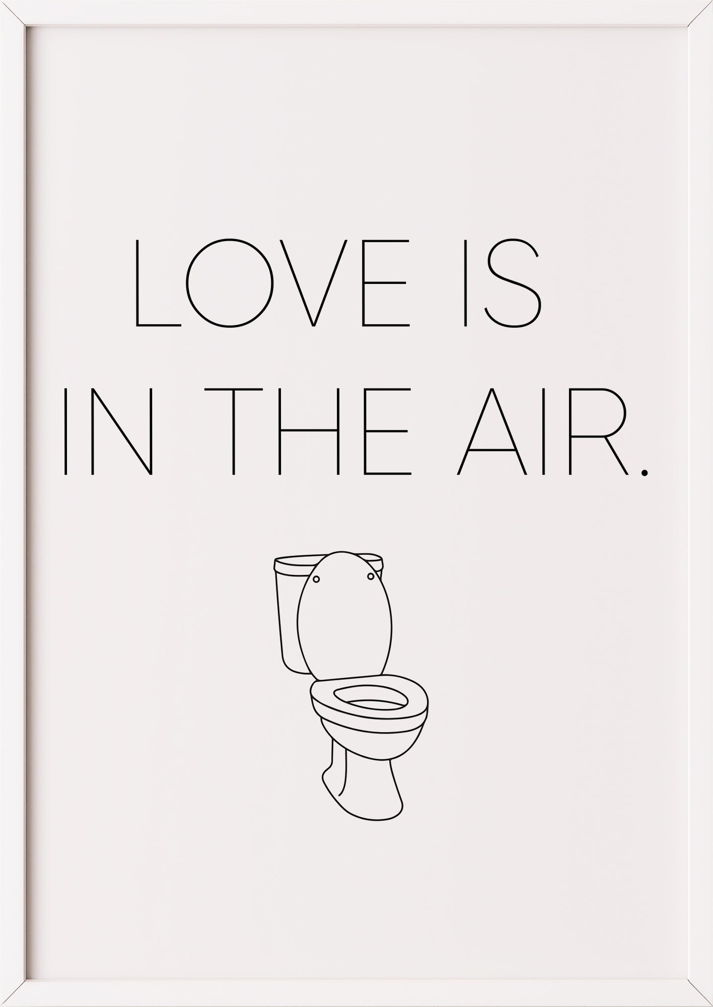 Hochformatiges Poster „Love is in the air.“ mit weißem Rahmen, freigestellt.