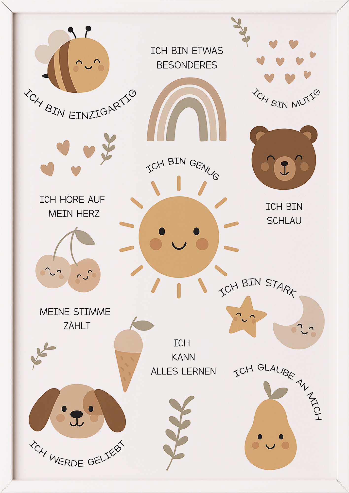 Kinder Affirmationen Poster gerahmt in weißem Rahmen