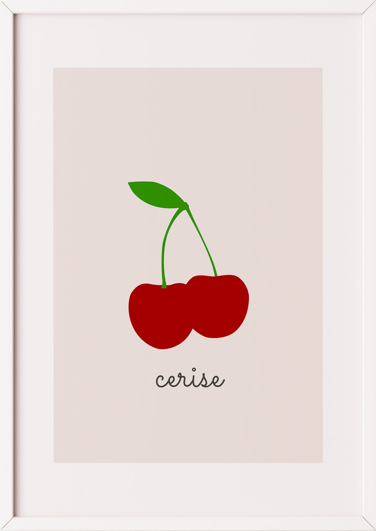 Cerise Kirschen Poster im weißen Rahmen mit weißem Passepartout