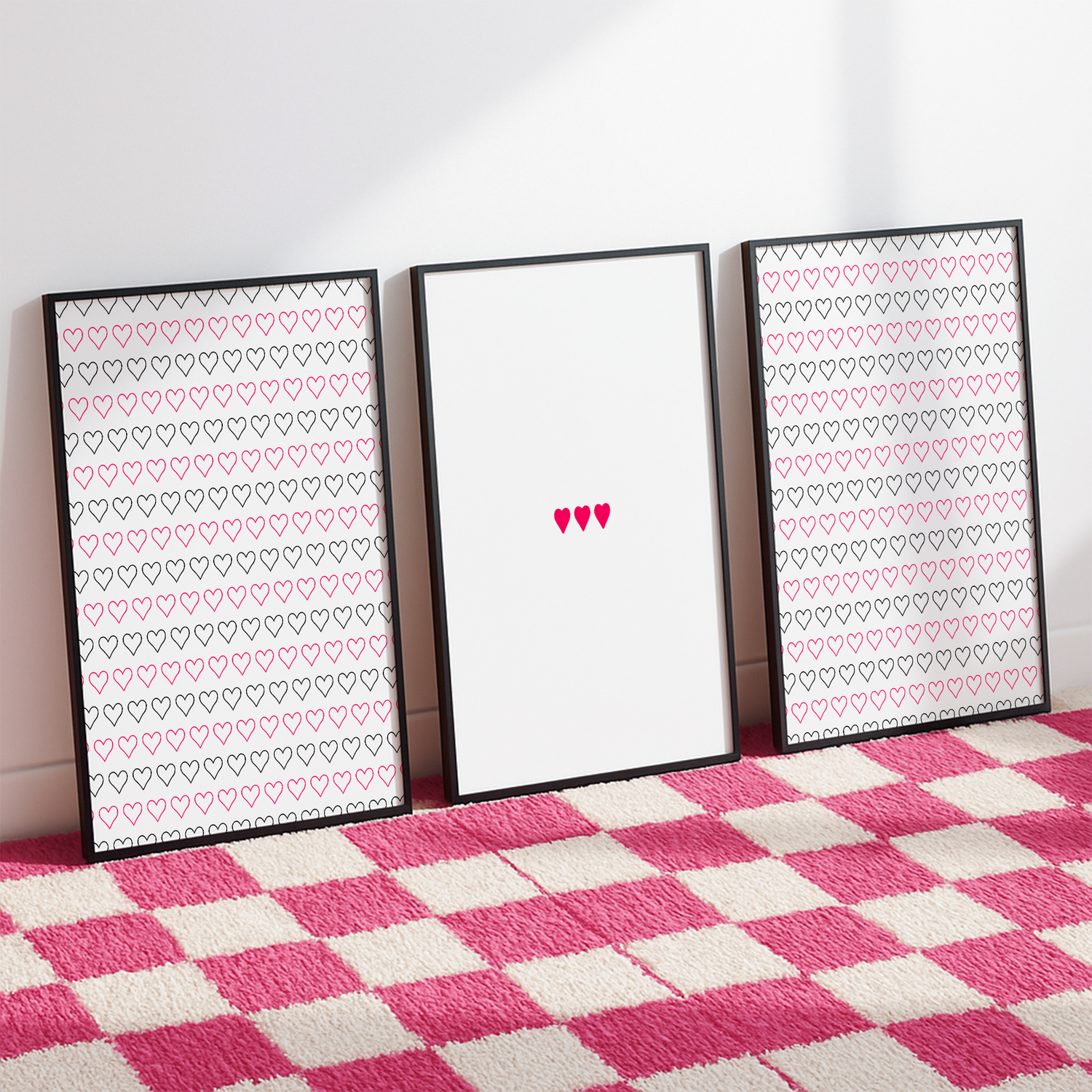 Poster Set mit verschiedenen pinken Herzen