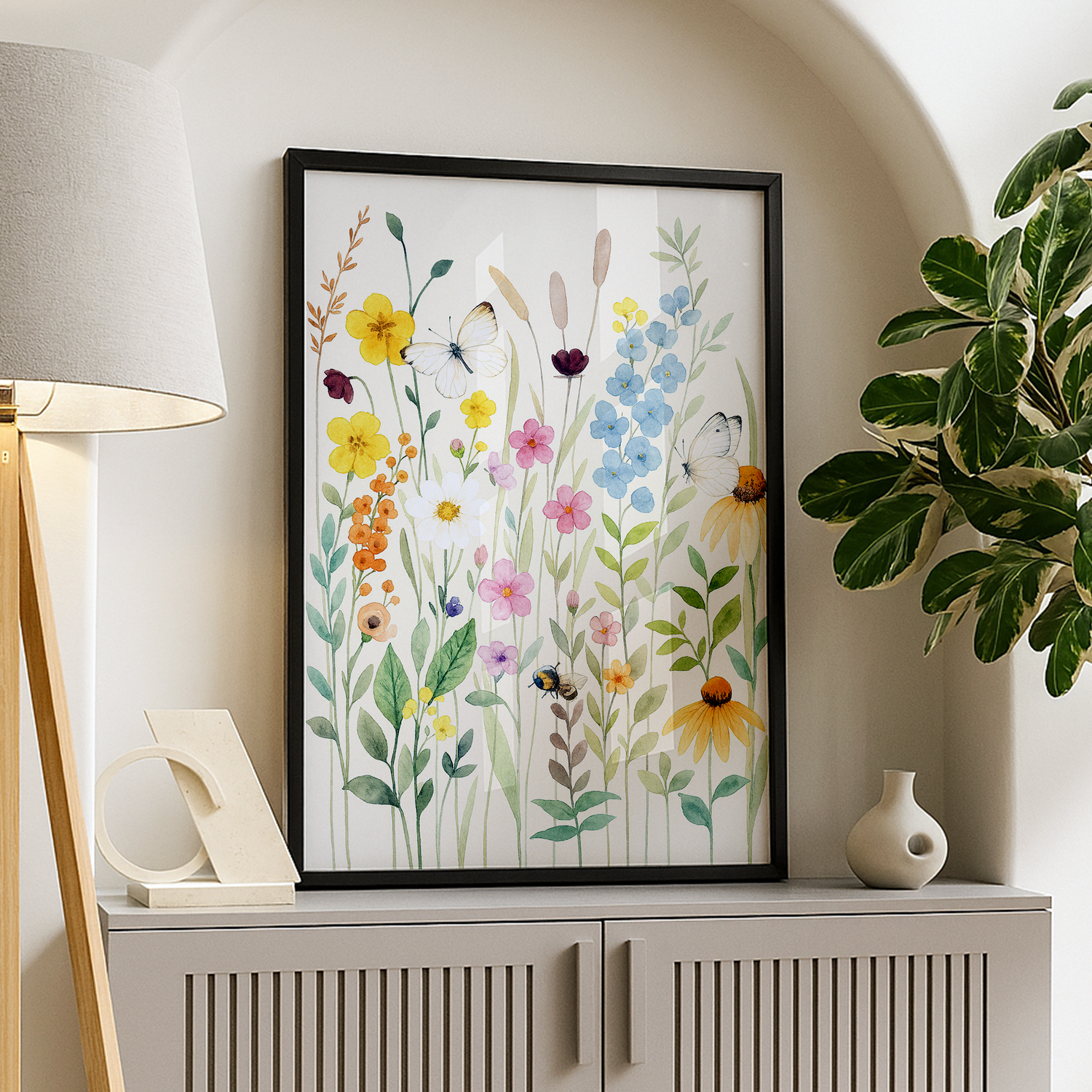 flurbereich mit blumen und pflanzen bild in schwarzem rahmen