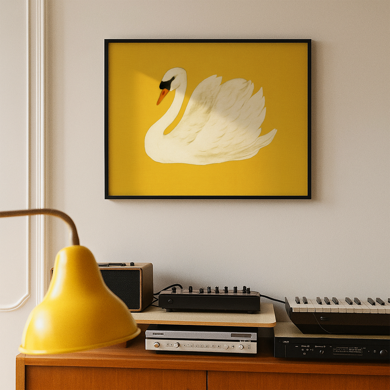 vintage schwan motiv in schwarzem rahmen