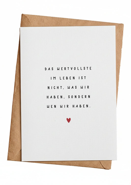 Edle Liebes-Grußkarte "Das Wertvollste im Leben" – Hochwertige Karte mit Leinenstruktur & Kraftpapier-Umschlag