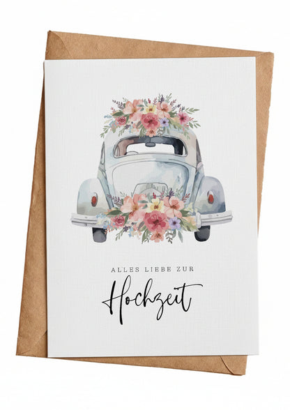 Edle Hochzeitskarte "Just Married" – Grußkarte zur Hochzeit mit eleganter Leinenstruktur & Umschlag