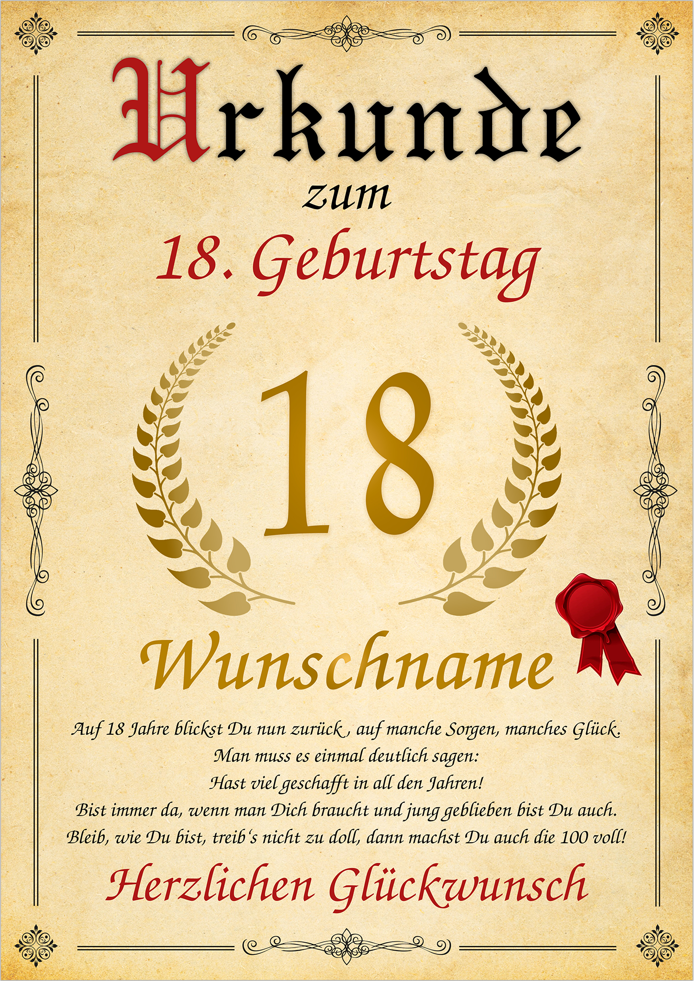 Urkunde zum Geburstag - Alter & Name - Personalisiert