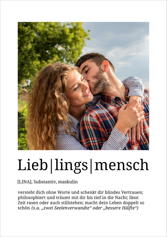 Romantisches Lieblingsmensch Poster mit Foto und Name personalisiert, Geschenk für Partner