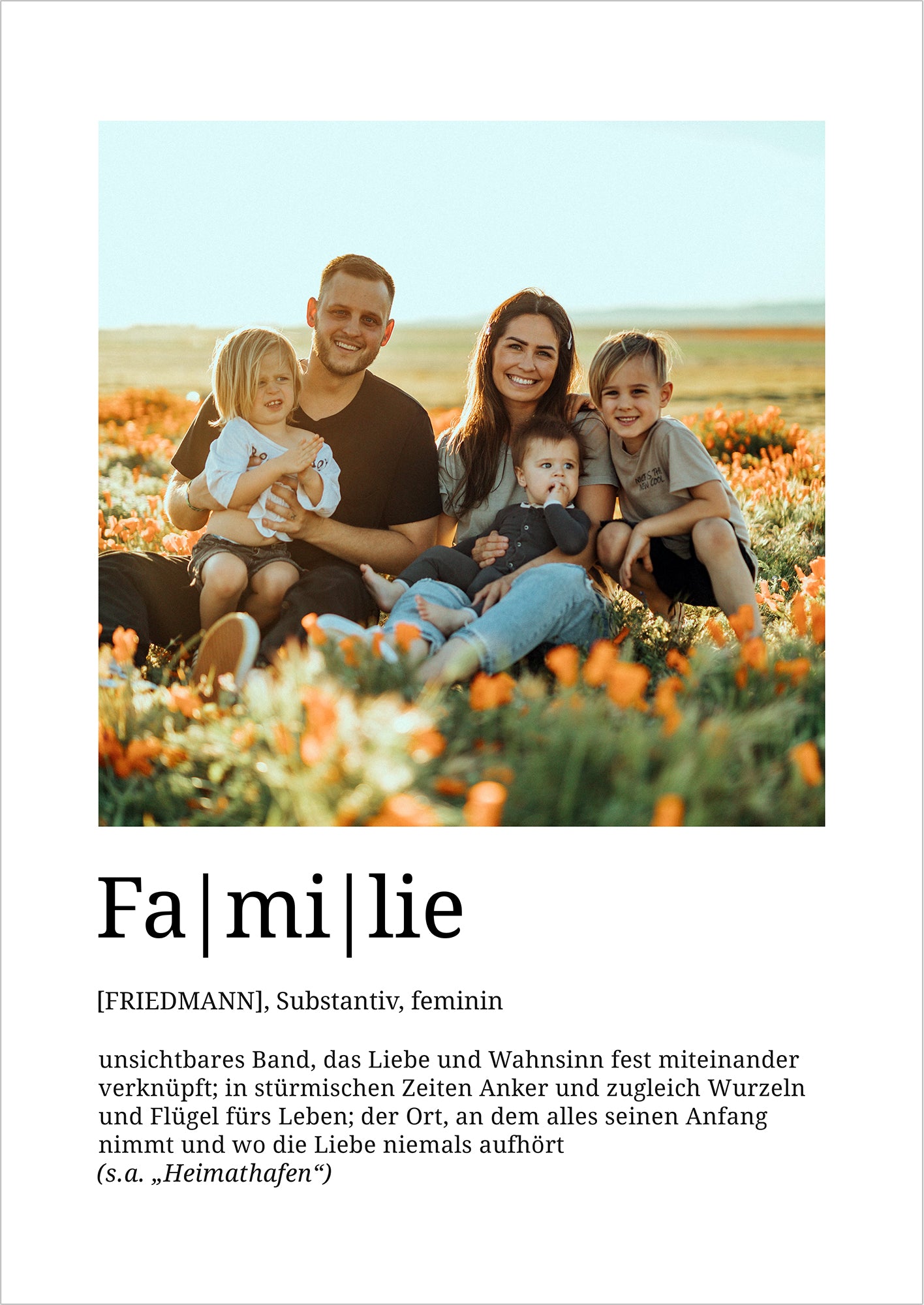 Familie Poster Definition personalisiert mit Foto und Name, Geschenkidee für Eltern und Kinder