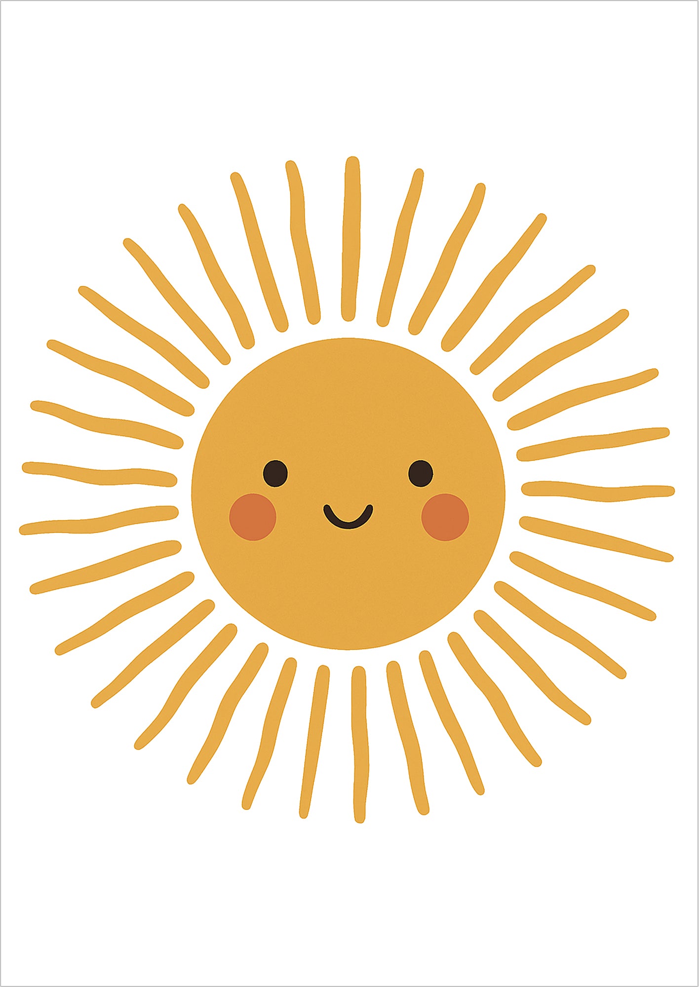 Illustration einer lachenden Sonne mit langen Strahlen auf weißem Hintergrund