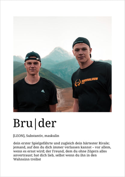 Bruder Poster Definition personalisiert mit Foto und Name, individuelles Geschenk für Geschwister