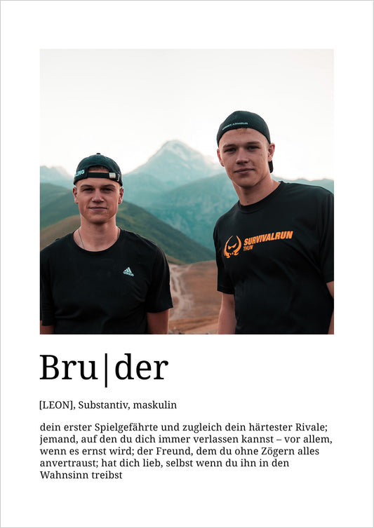 Bruder Poster Definition personalisiert mit Foto und Name, individuelles Geschenk für Geschwister