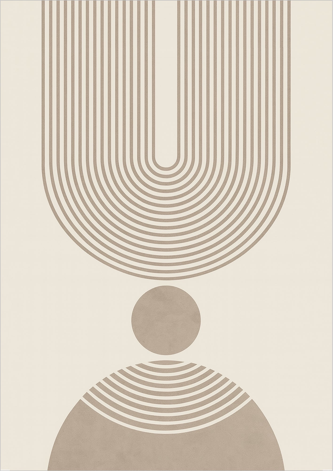 Poster mit geometrischen Bögen und Kreisen in Beige und Naturweiß