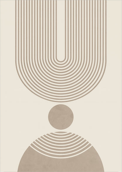 Poster mit geometrischen Bögen und Kreisen in Beige und Naturweiß