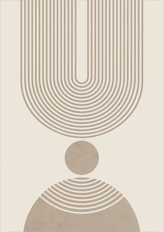 Poster mit geometrischen Bögen und Kreisen in Beige und Naturweiß