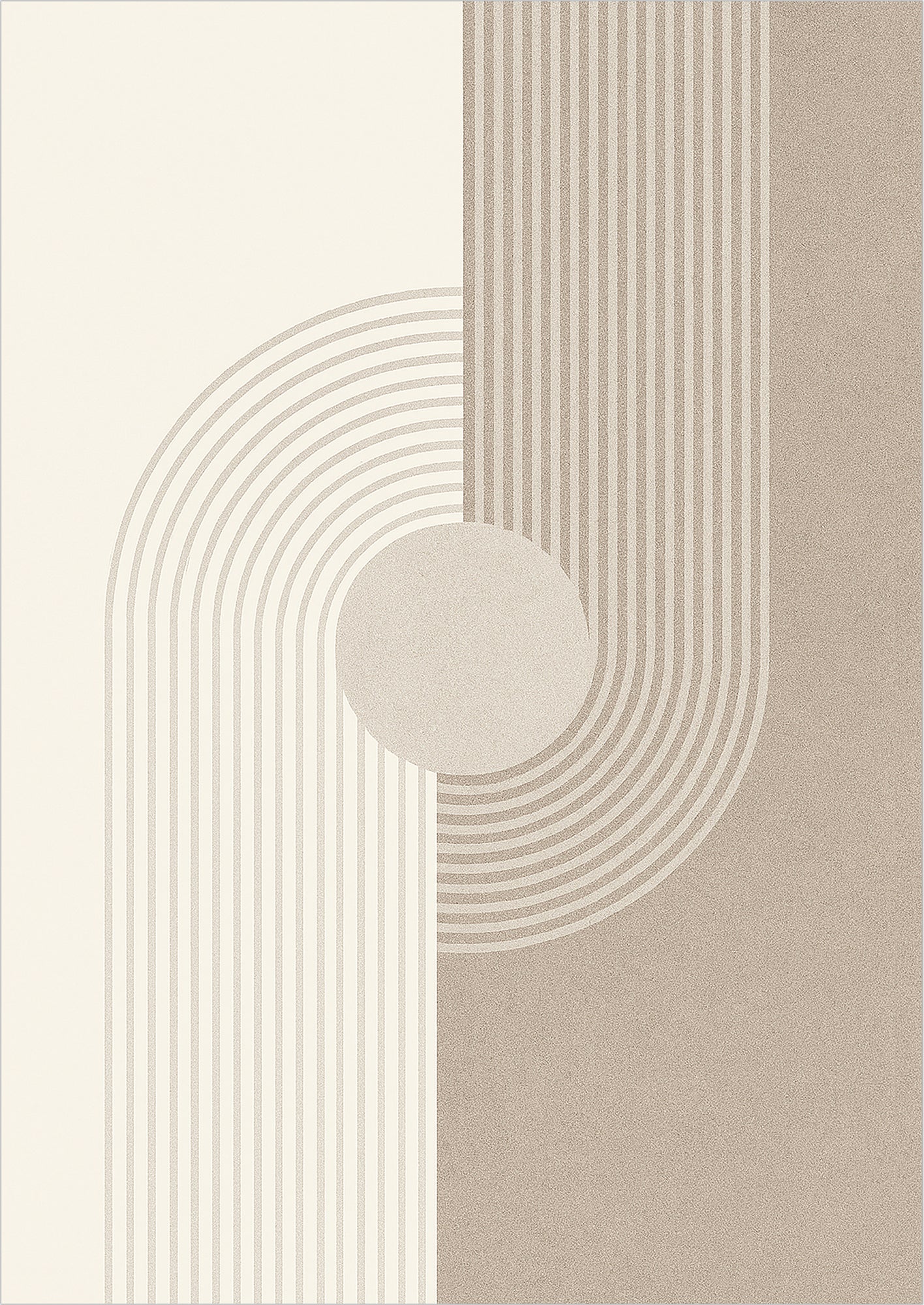 Poster mit Halbkreis, Linien und Kreis in symmetrischem Design auf beigem Grund