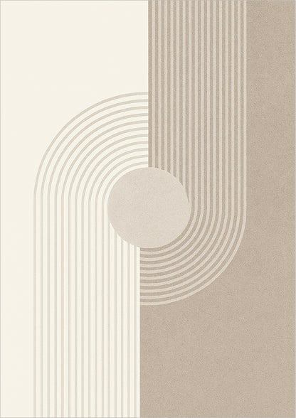 Poster mit Halbkreis, Linien und Kreis in symmetrischem Design auf beigem Grund