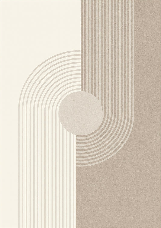 Poster mit Halbkreis, Linien und Kreis in symmetrischem Design auf beigem Grund