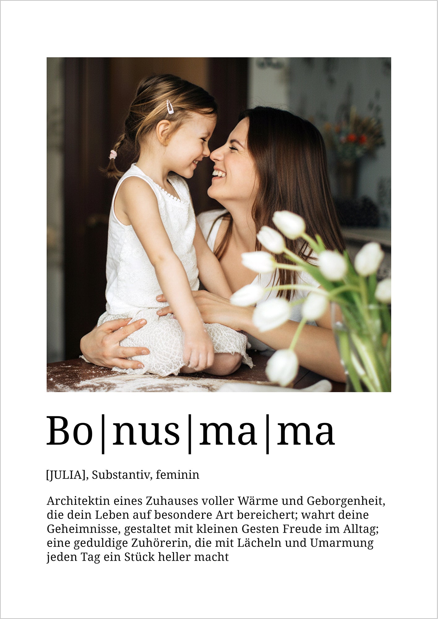 Bonusmama Poster Definition personalisiert mit Foto und Name, Geschenkidee für Stiefmütter
