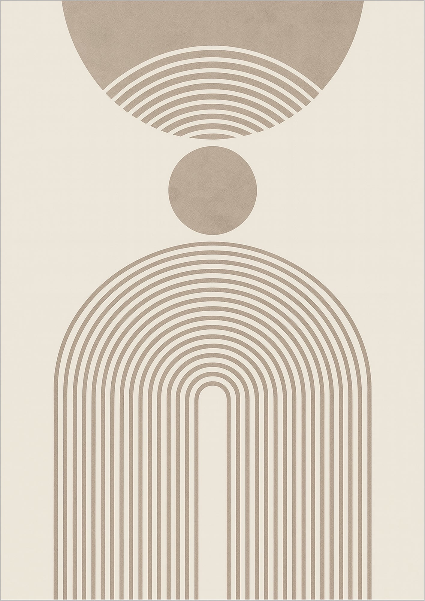 Poster mit vertikalem Linienbogen, Kreis und Halbkreis in Sandfarben