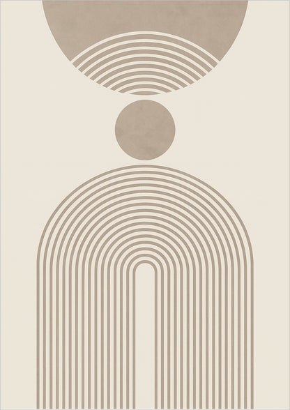 Poster mit vertikalem Linienbogen, Kreis und Halbkreis in Sandfarben