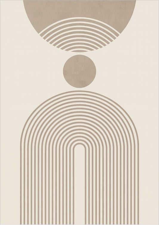 Poster mit vertikalem Linienbogen, Kreis und Halbkreis in Sandfarben