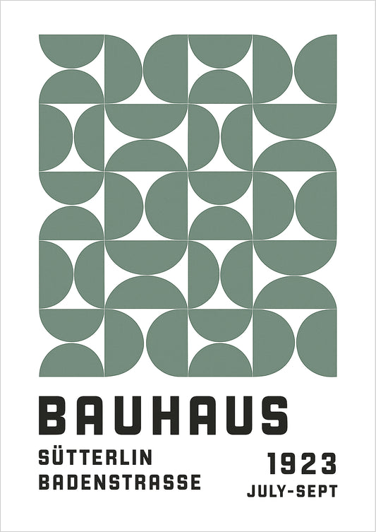 Freigestelltes Bauhaus Poster mit grünen geometrischen Formen und typischem Schriftzug – modernes Design Kunstwerk