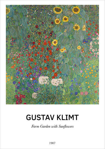 Farm Garden with Sunflowers von Gustav Klimt als Poster, freigestellt auf weißem Hintergrund