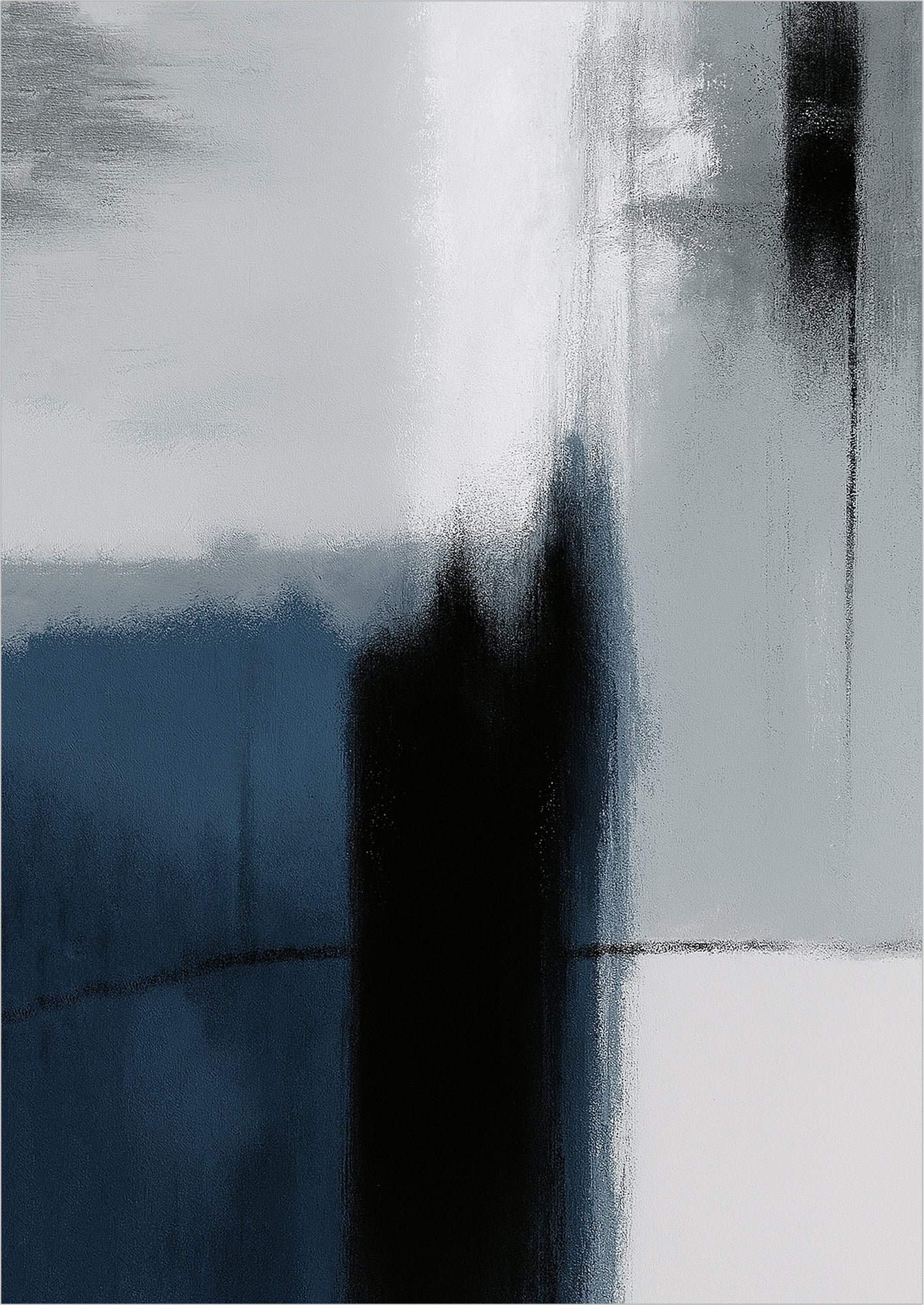 Poster mit sanftem Blauverlauf, dunklem Pinselzug und heller Fläche