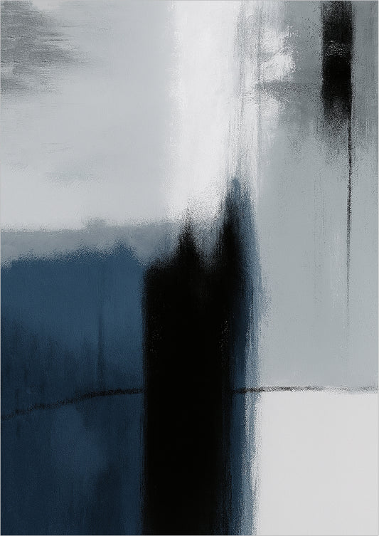 Poster mit sanftem Blauverlauf, dunklem Pinselzug und heller Fläche