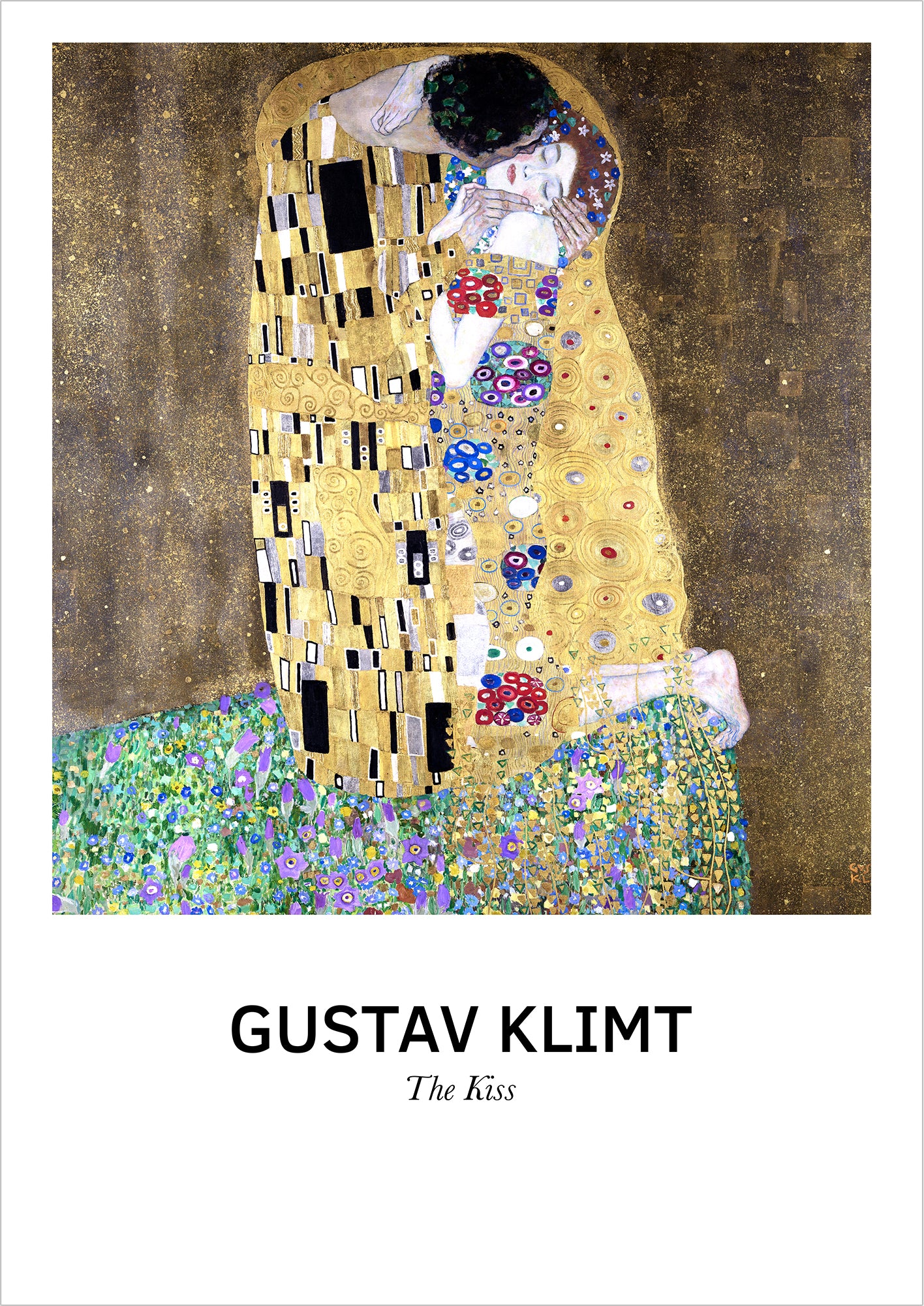 The Kiss von Gustav Klimt als Poster, freigestellt auf weißem Hintergrund