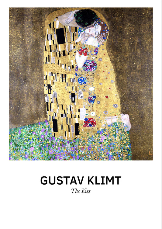 The Kiss von Gustav Klimt als Poster, freigestellt auf weißem Hintergrund