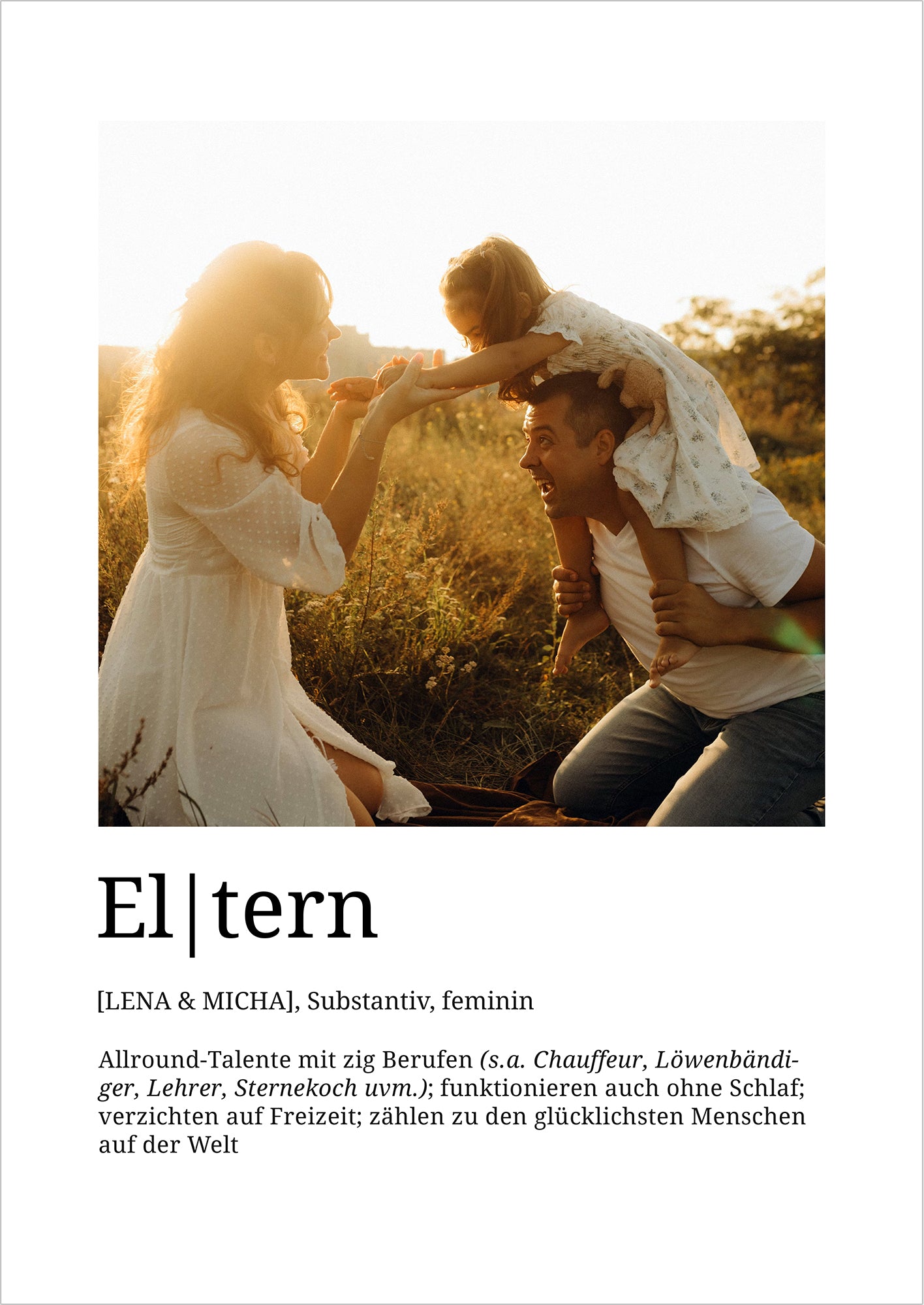 Eltern Poster Definition personalisiert mit Foto und Name, Geschenkidee für Eltern