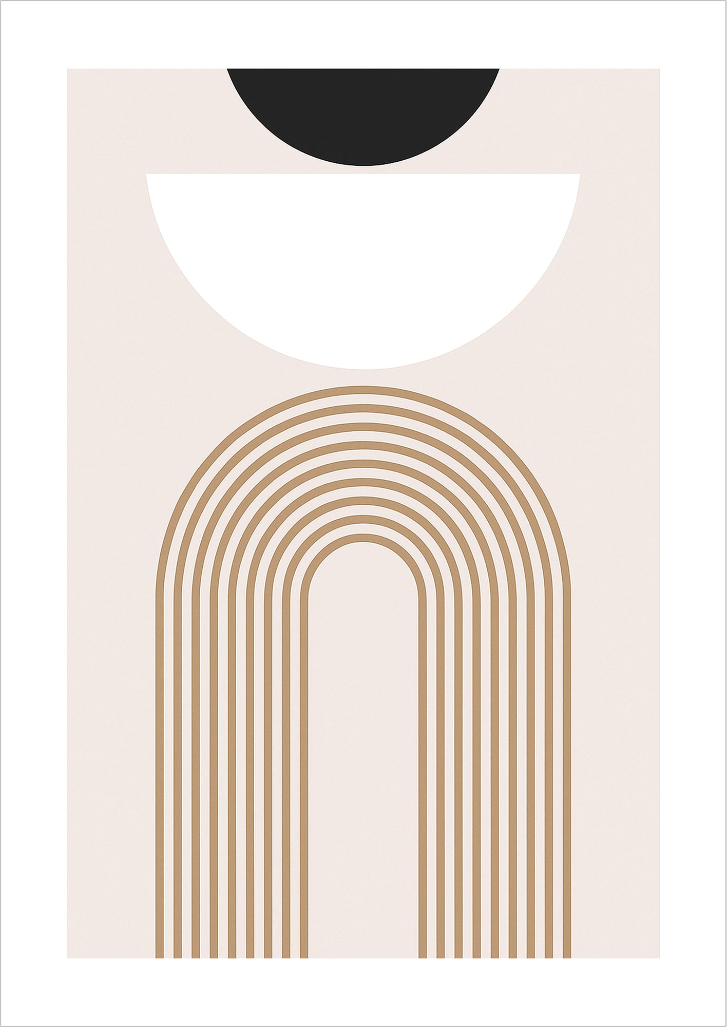 Freigestelltes abstraktes Poster mit Halbkreis und feinen Linienbögen in Beige – minimalistisches Kunstwerk