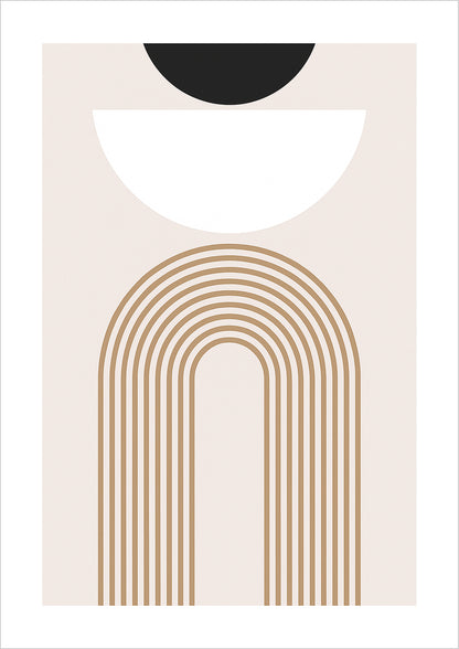 Freigestelltes abstraktes Poster mit Halbkreis und feinen Linienbögen in Beige – minimalistisches Kunstwerk