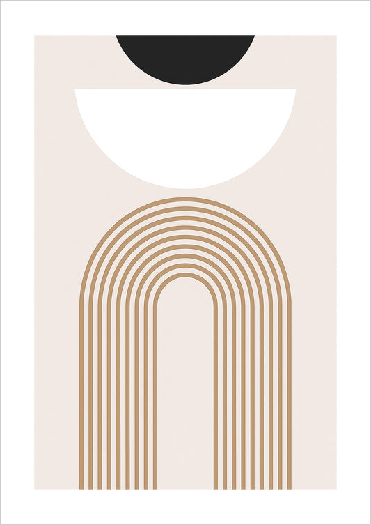Freigestelltes abstraktes Poster mit Halbkreis und feinen Linienbögen in Beige – minimalistisches Kunstwerk
