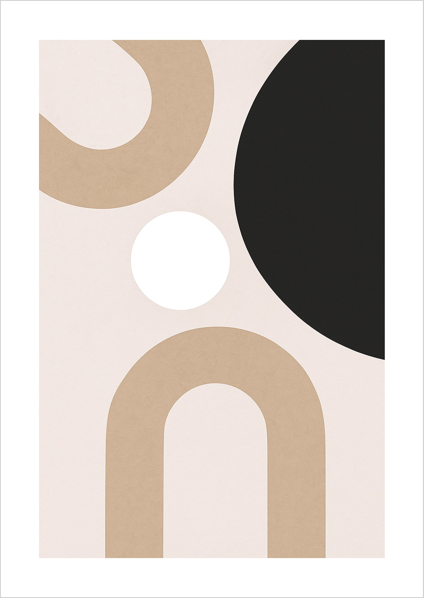 Freigestelltes abstraktes Poster mit großen geometrischen Formen in Beige, Weiß und Schwarz – minimalistisches Wandbild

