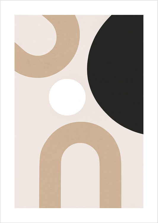Freigestelltes abstraktes Poster mit großen geometrischen Formen in Beige, Weiß und Schwarz – minimalistisches Wandbild

