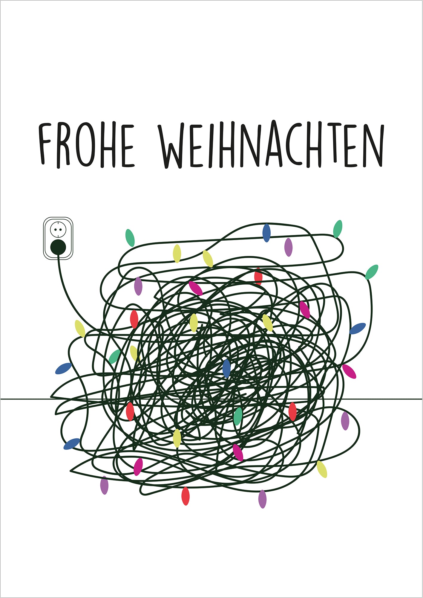 Lustiges Frohe Weihnachten-Poster mit Lichterkette freigestellt