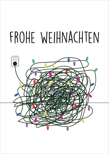 Lustiges Frohe Weihnachten-Poster mit Lichterkette freigestellt