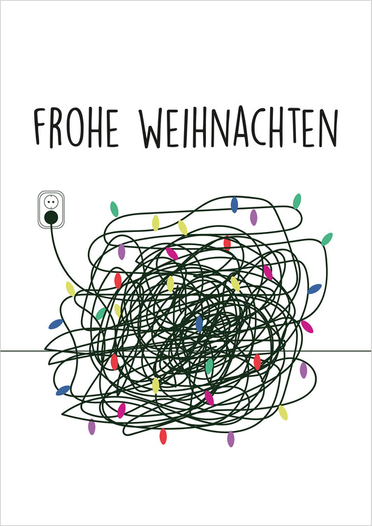 Lustiges Frohe Weihnachten-Poster mit Lichterkette freigestellt