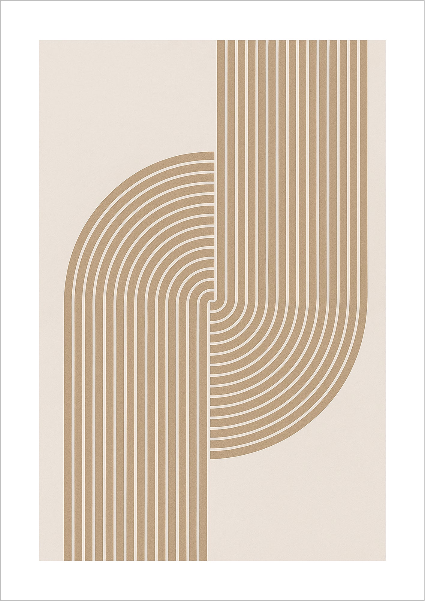 Freigestelltes geometrisches Poster mit geteilten Linienbögen in Beige auf hellem Hintergrund – modernes Design