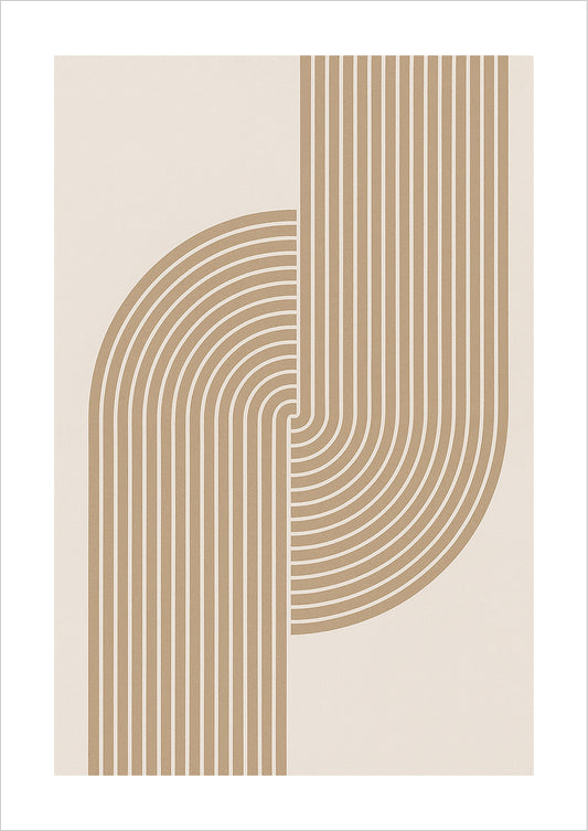 Freigestelltes geometrisches Poster mit geteilten Linienbögen in Beige auf hellem Hintergrund – modernes Design