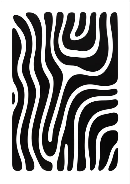 Abstraktes Poster mit schwarzem Wellenmuster, freigestellt auf weißem Hintergrund