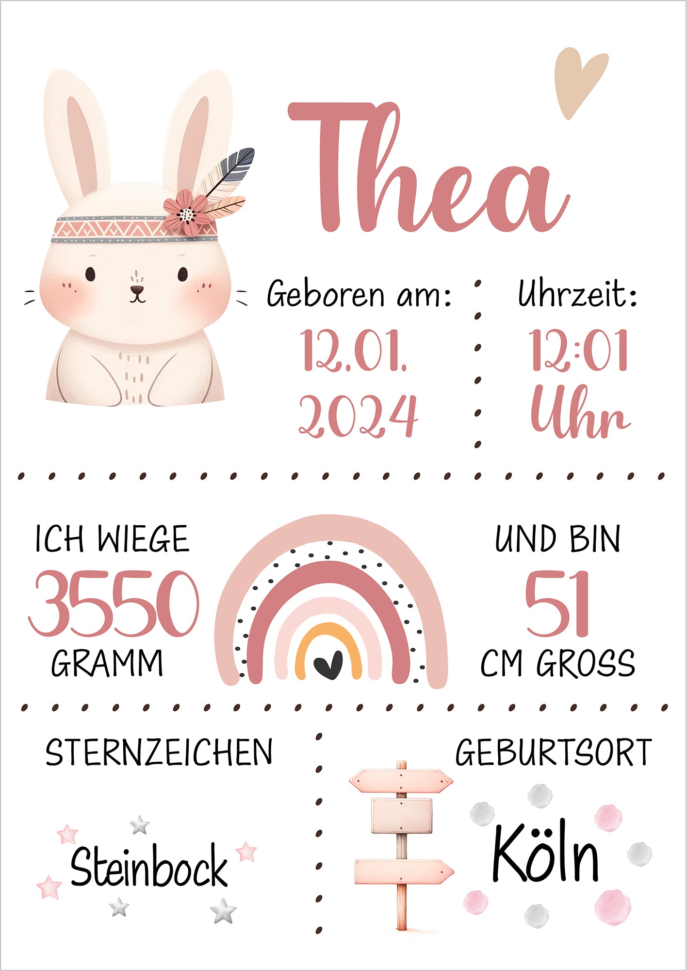 Geburtsposter Mädchen - mit Namen & Geburtsdaten - Personalisiert