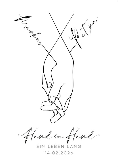 Hochzeitshände Paarbild - Hand in Hand ein Leben lang - Personalisiert