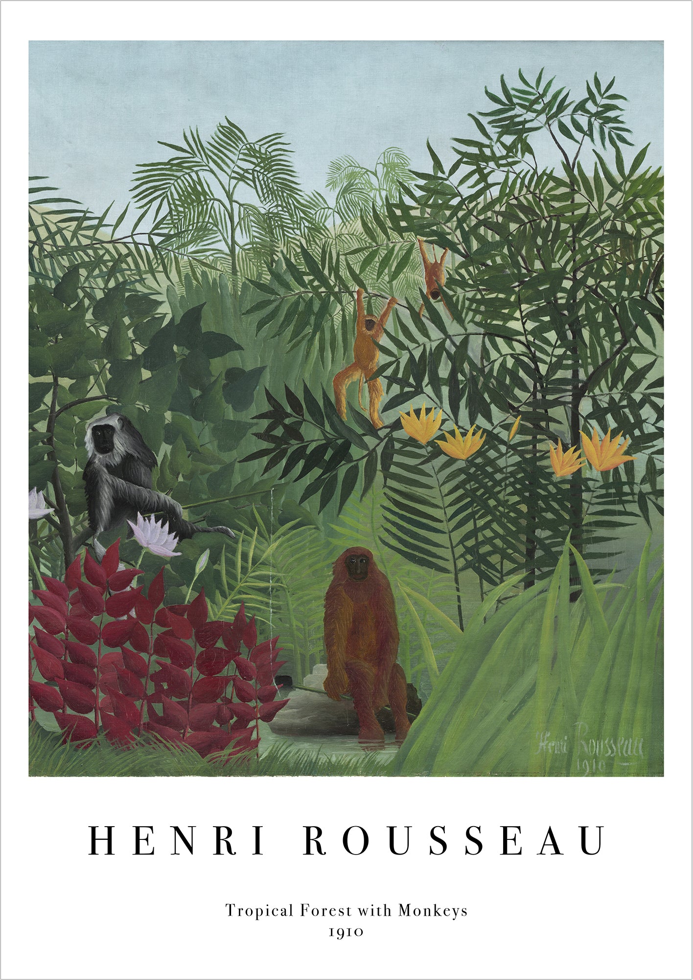 Tropical Forest with Monkeys von Henri Rousseau als Poster, freigestellt auf weißem Hintergrund