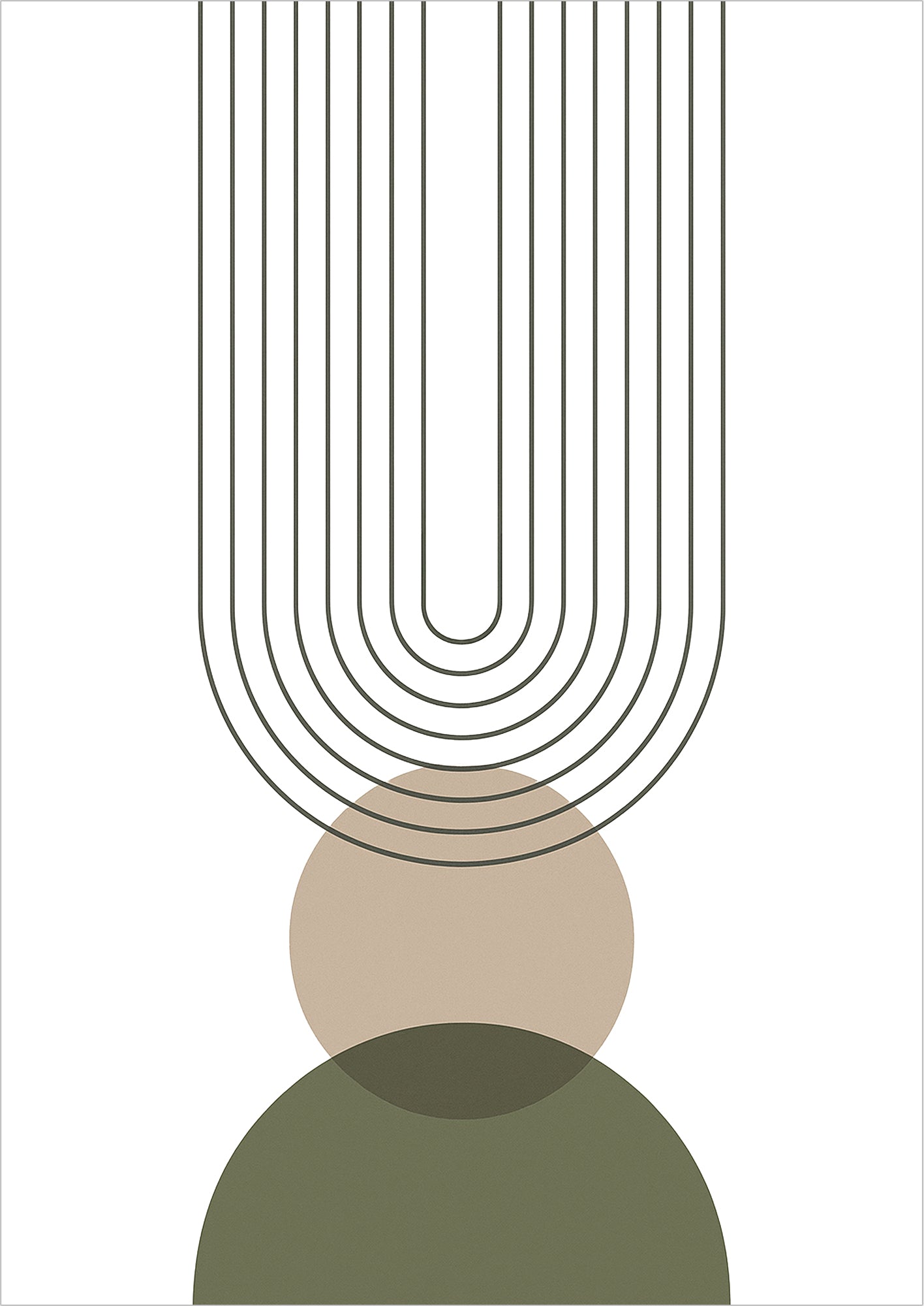 Freigestelltes Boho Poster mit Linienbogen & überlappenden Kreisen in Beige Grün – modernes minimalistisches Design
