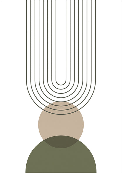 Freigestelltes Boho Poster mit Linienbogen & überlappenden Kreisen in Beige Grün – modernes minimalistisches Design